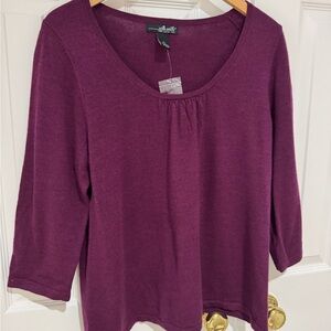 XL NWOT Willi Smith Plum Knit Top 100% Merino Wool Sweater
